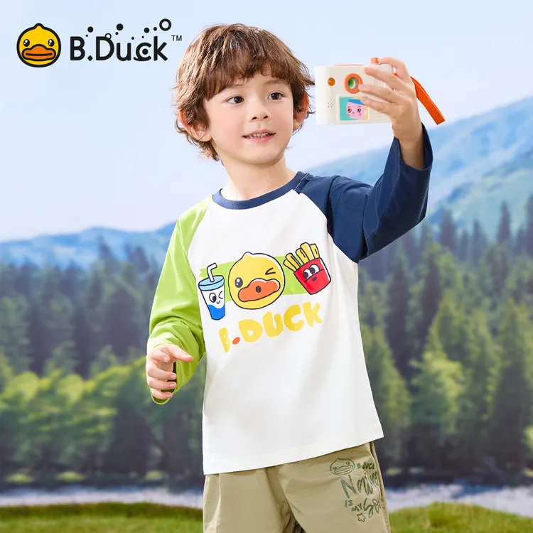 B.Duck小黄鸭童装男童长袖T恤春季款插肩打底衫纯棉上衣BF1606035