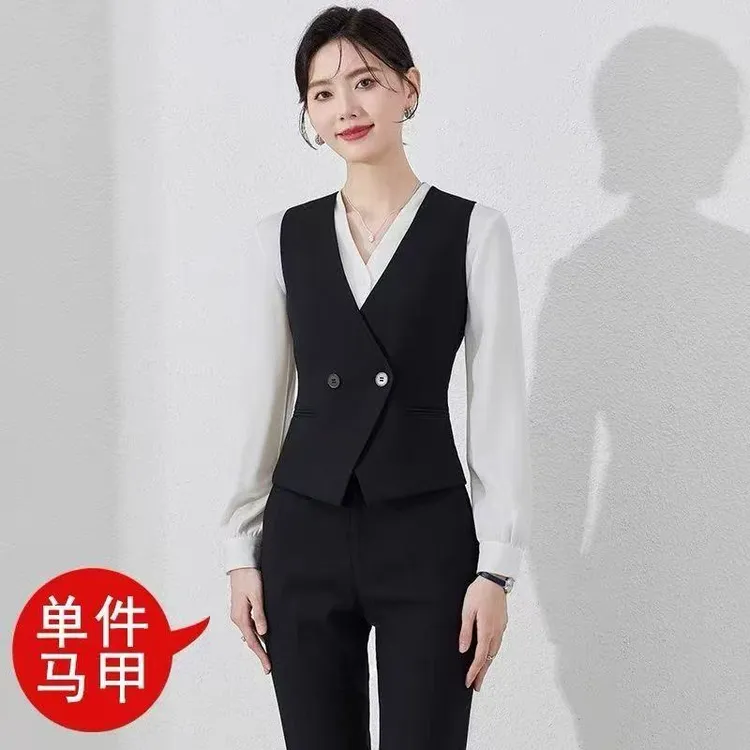 马夹秋季常规款女拼接春秋女装气质无袖女神职业装马甲工作服套装