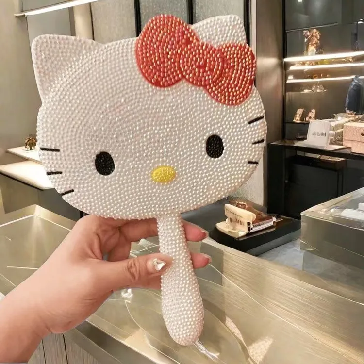 hellokittyKT猫镜子学生宿舍专用手工diy贴满钻手持化妆镜点钻
