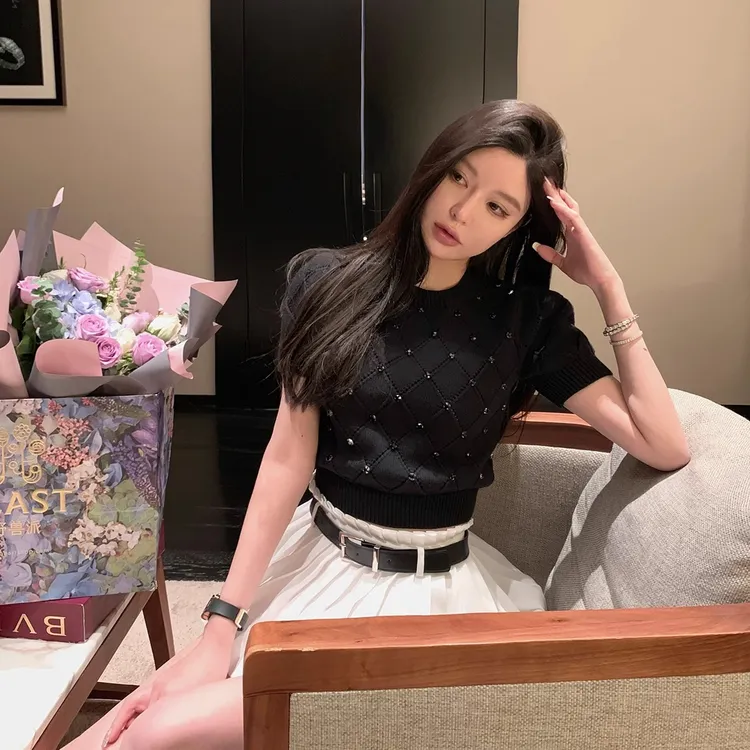 小香风女装时髦洋气泡泡袖气质针织衫短袖T恤春秋别致小个子上衣