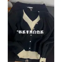 独特漂亮小衫撞色外穿假两件针织开衫秋冬女装慵懒风打底毛衣上衣