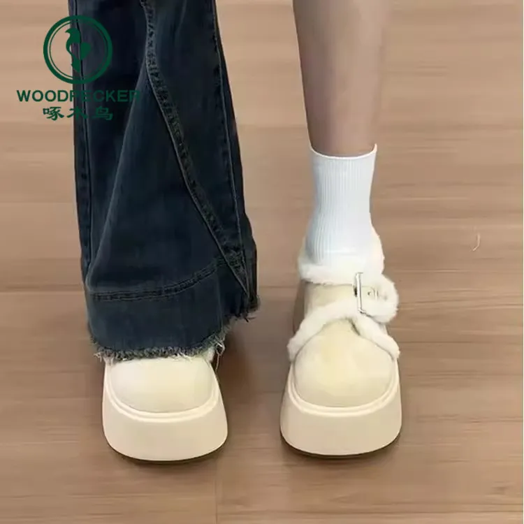 啄木鸟加绒松糕厚底勃肯棉鞋女冬季外穿2024新款复古保暖毛毛鞋子