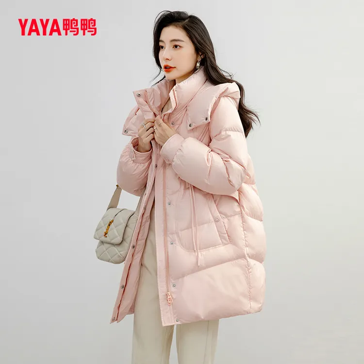 YAYA/鸭鸭羽绒服女冬新款中长款连帽百搭保暖外套YE3B604471D
