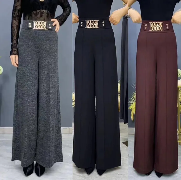 2025春秋新款高腰阔腿裤高档中年妈妈轻奢窄版筒裤宽松遮肉长裤子