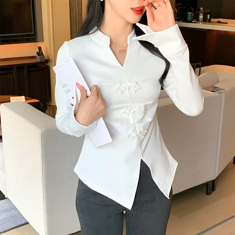 民族风盘扣衬衫女秋冬装衬衣新款时尚上衣气质显瘦中国风小衫女