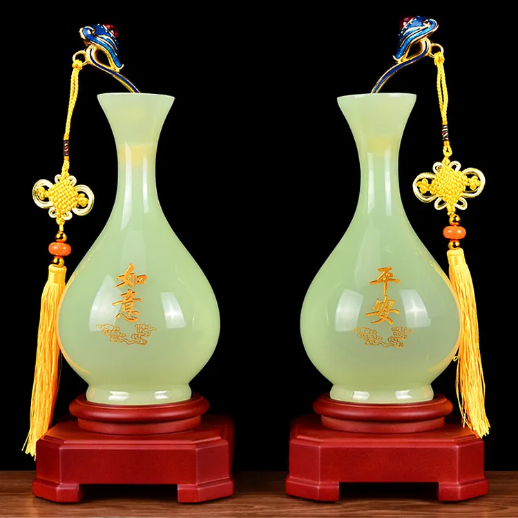 琉璃招财玉花瓶摆件一对吉祥平安家居客厅酒柜装饰品乔迁新居礼品
