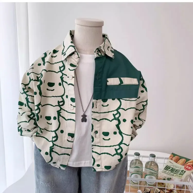 现货男童秋装衬衫儿童帅气韩版时尚印花衬衣2024新款中小童上衣潮