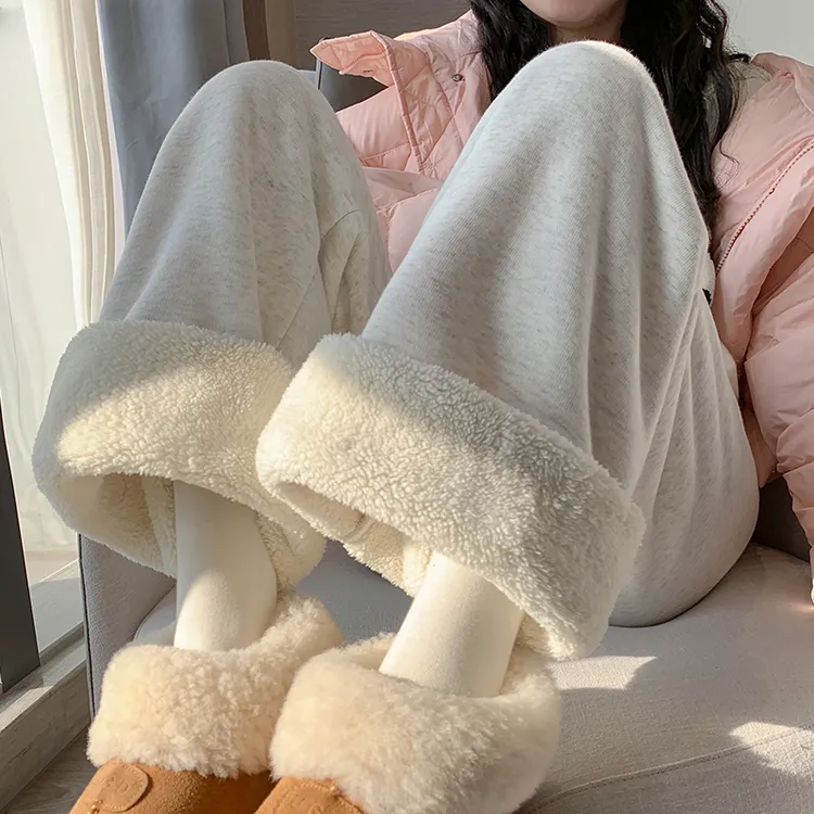 羊羔绒孕妇卫裤秋冬外穿加绒加厚保暖棉裤阔腿裤孕期百搭冬季新款