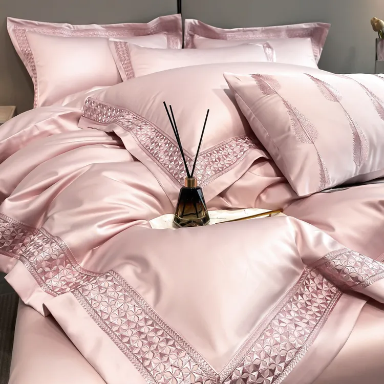 水星高端系列家纺高级感轻奢长绒棉四件套纯棉2024新款粉色被套匹