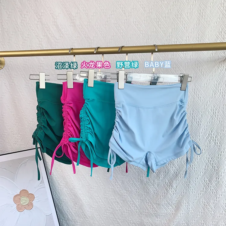 夏日爆款瑜伽运动短裤无尴尬线裸感抽绳热裤女跑步提臀健身三分裤