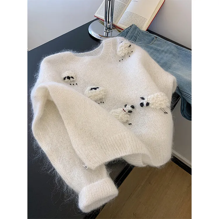 时尚温柔风白色针织衫毛衣秋季时尚穿搭新款女款慵懒风美式上衣潮