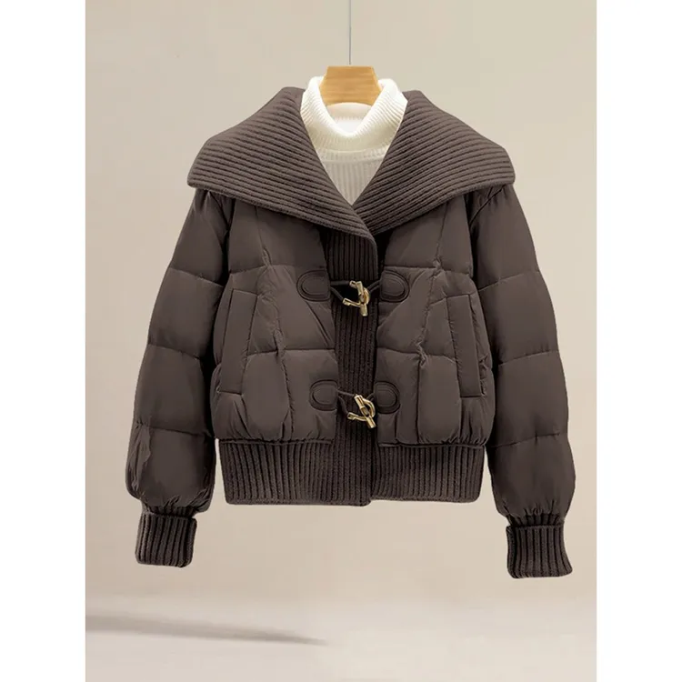 针织翻领短款棉衣棉服女冬季2025年新款小香风外套小个子保暖棉衣