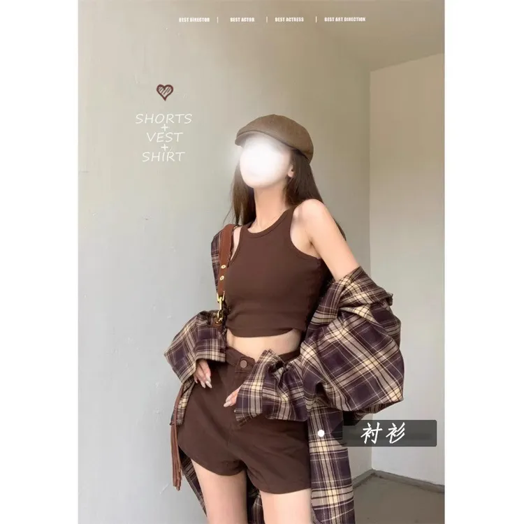 秋季2025新款复古美式格纹防晒长袖衬衫女装宽松中长款慵懒风上衣