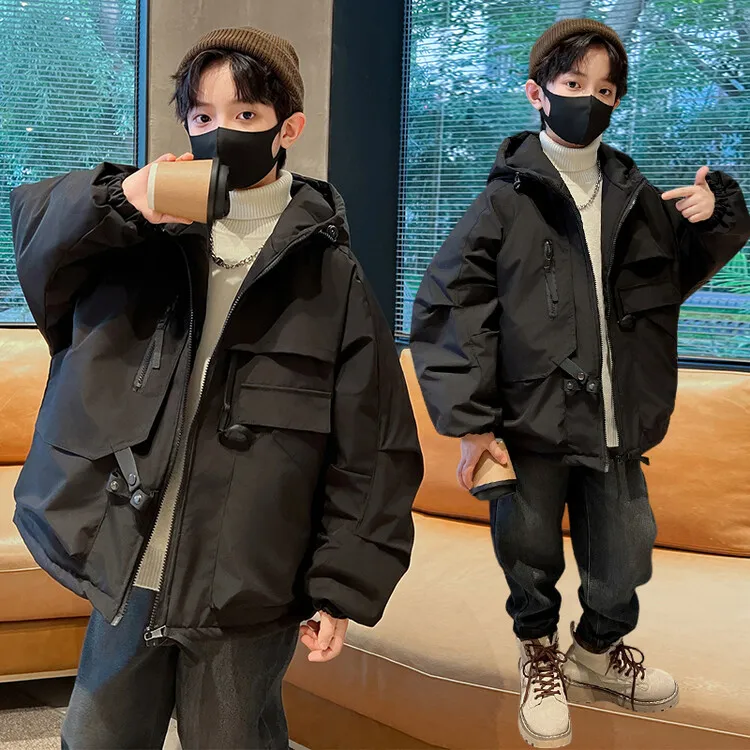 男童秋冬款休闲加厚夹棉冲锋衣外套2025新款儿童男孩大童连帽夹克