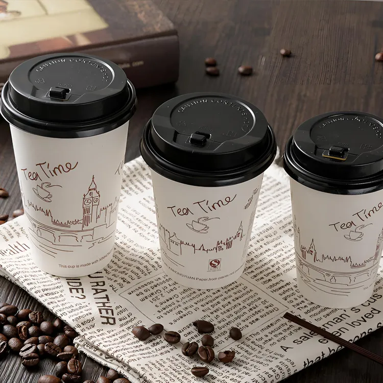 加厚一次性纸杯热饮果汁杯咖啡豆浆可乐奶茶纸杯热饮杯可配盖批发