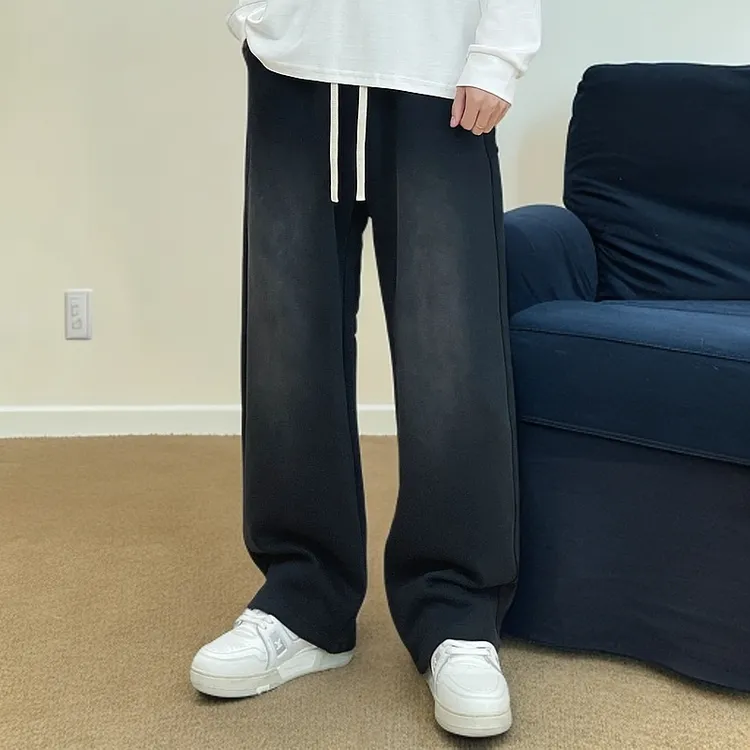 垂坠感水洗休闲裤加绒加厚秋冬季新款百搭直筒运动裤宽松垂感卫裤