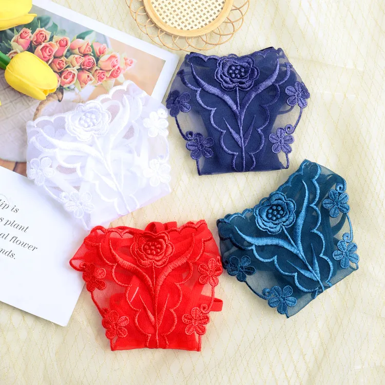 日系轻奢大码刺绣蕾丝内裤轻薄透气女士内裤无痕性感内裤女战袍裤