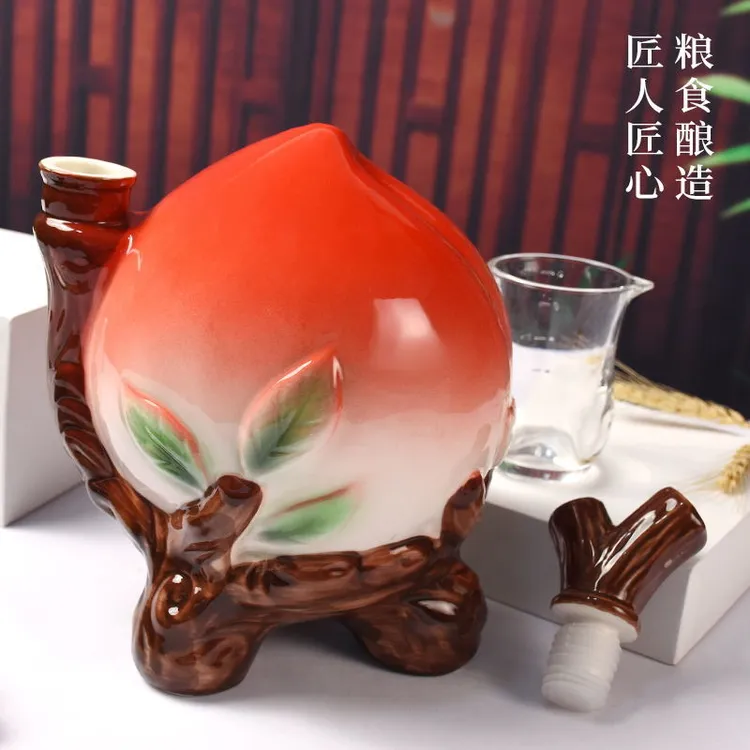 杏杰寿桃酒清香型白酒53度1000mlx1瓶礼盒装送礼整箱手工陶瓷53度