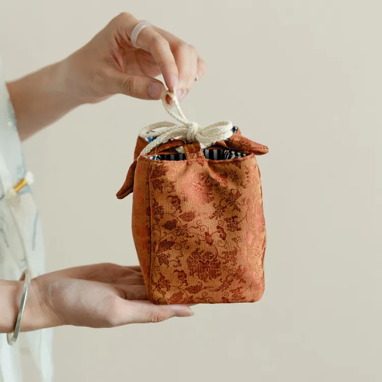 德白缠枝莲织锦茶艺茶具收纳袋茶壶快客杯主人杯布袋便携旅行布包