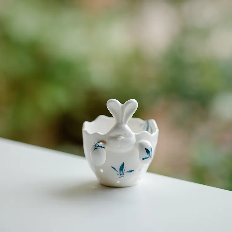 德白纯手绘蝴蝶兰花小兔子过滤泡茶杯茶漏茶滤茶叶过滤器茶具配件