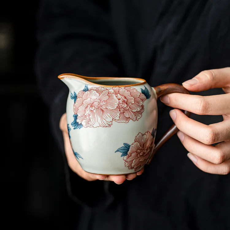 德白汝窑芙蓉花高口公道杯陶瓷开片高档分茶器茶海复古中式女士用