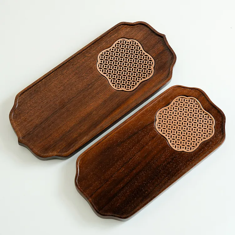 德白南美胡桃木梅花干泡盘家用简约实木干湿两用小茶盘干泡盘壶承