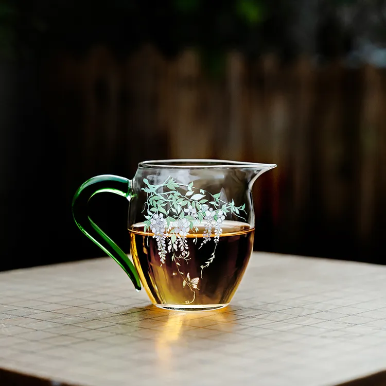 德白紫藤花公道杯加厚耐热玻璃分茶器匀杯高档茶海功夫茶具零配件