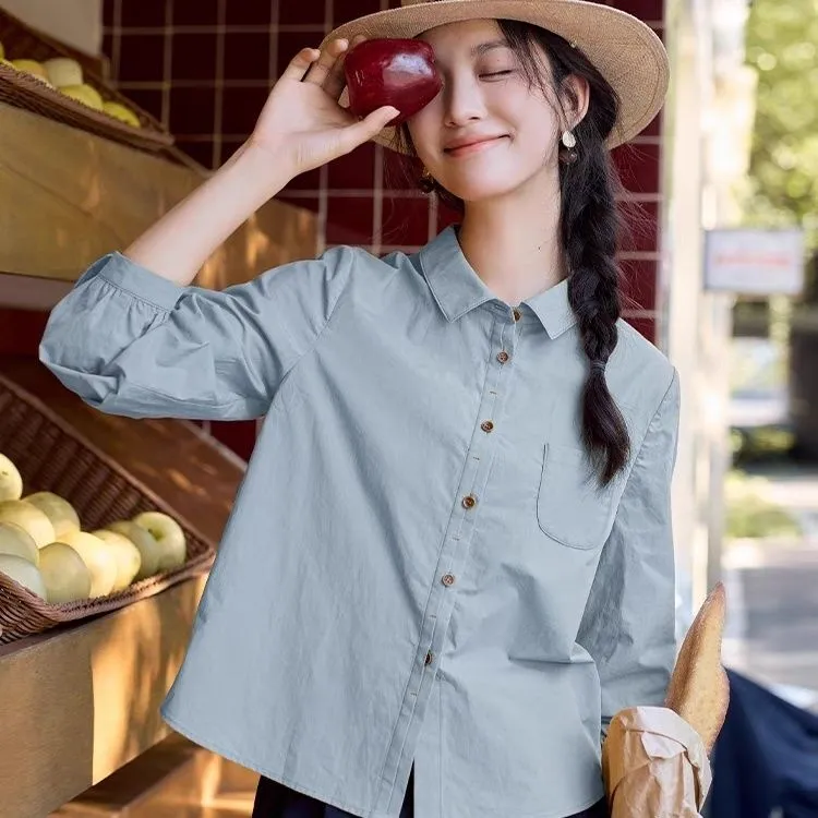 1127纯棉黄色衬衫女长袖秋季2024年新款女装春秋休闲宽松衬衣上衣