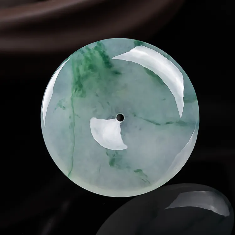 天然缅甸翡翠A货冰飘花平安扣 尺寸32.8-5.7mm