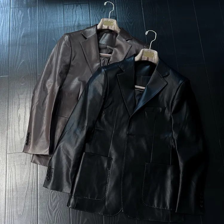 ZURELYI/琢里高端男士西装单排扣外套pu皮高级感皮衣外套DX9908