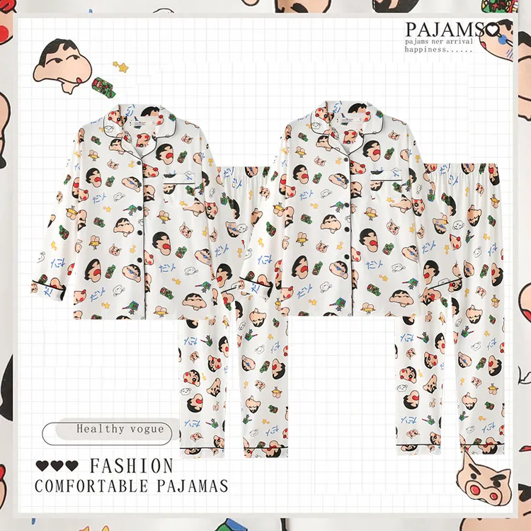 可爱蜡笔小新情侣睡衣女2025年春秋季新款男士长袖卡通家居服套装