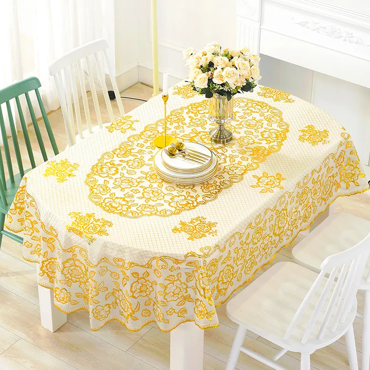 欧式椭圆形餐桌布PVC防水防烫防油折叠圆高档家用长方形茶几台布