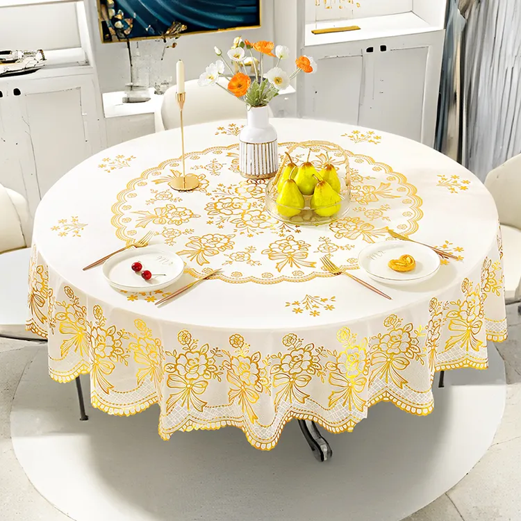 欧式加厚防水防油防烫免洗圆形桌布家用PVC烫金餐桌布网红圆桌布