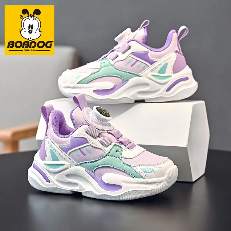 BOBDOGHOUSE儿童鞋子春秋网面透气秋季皮面初中生运动鞋13-15加绒