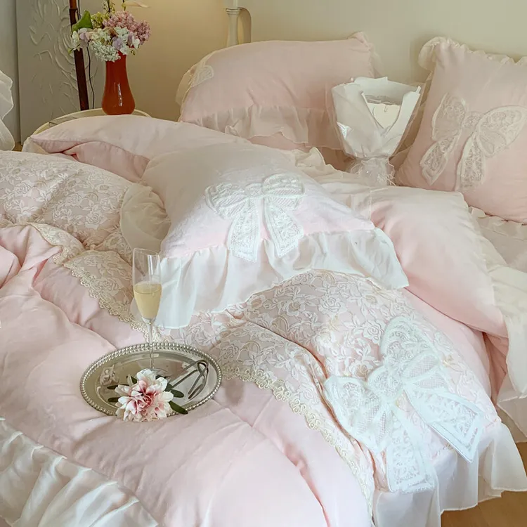 法式公主风蝴蝶仙子加厚婴儿绒牛奶绒四件套床盖款被套床单秋冬暖
