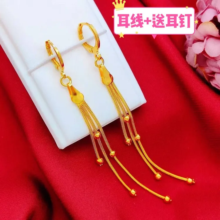 合金耳饰 【高品质转运珠耳线】金色长款耳环女款时尚气质百搭耳饰