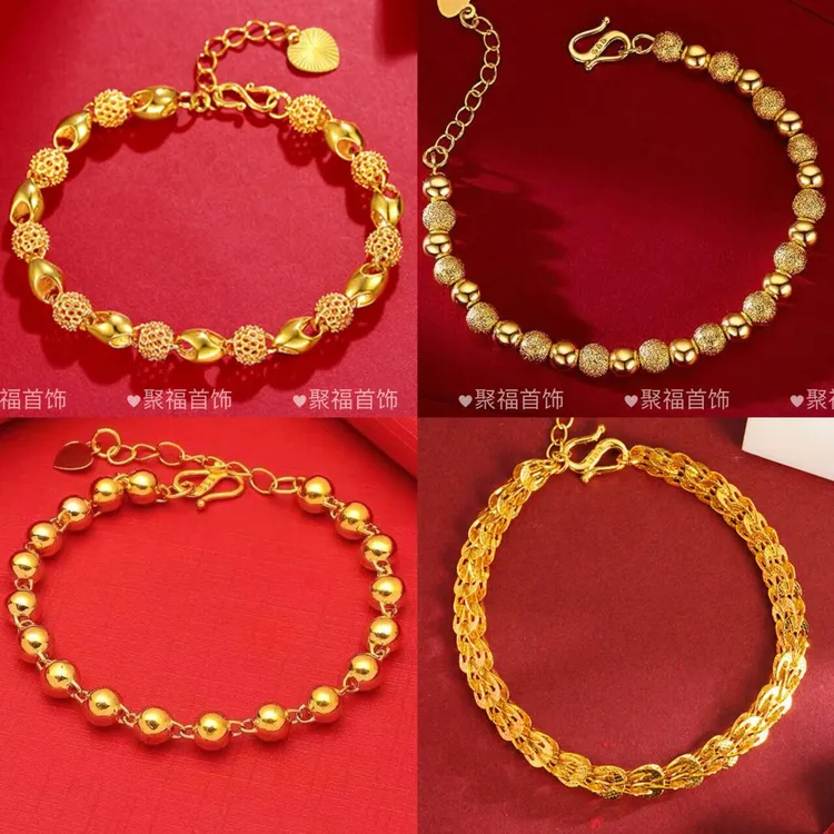 铜合金手链 高奢柜金色凤尾手链 圆珠手链送妈妈百搭时尚精美手链