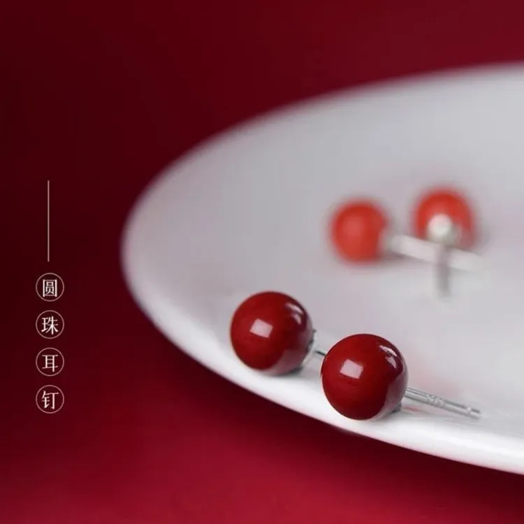 合金耳饰 酒红色豆豆耳钉法式美好寓意喜庆祝福经典耳环优雅时尚