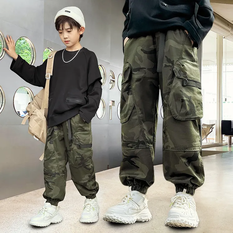 新款童装儿童工装裤春秋款男童裤子中大童洋气迷彩裤宽松休闲裤潮