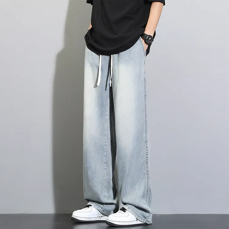 【H·C休闲男装】夏季天丝直筒牛仔裤男水洗阔腿长裤子男生2024新款