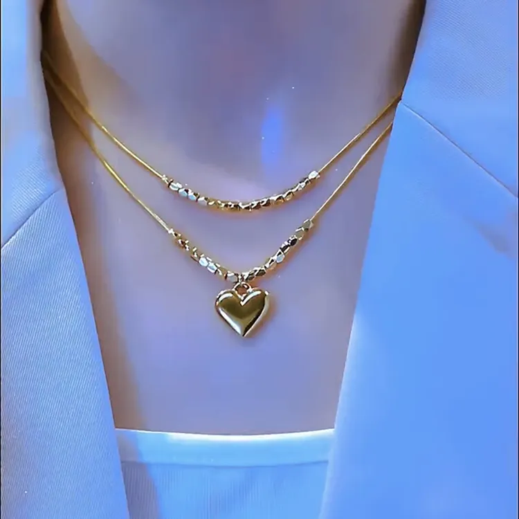 钛钢项链 设计感爱心双层项链女钛钢锁骨链气质轻奢小众百搭颈链
