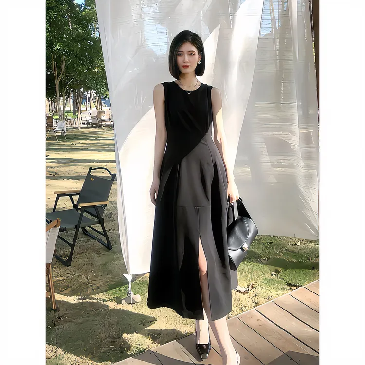 新无袖高贵黑色背心黑色连衣裙高级感显瘦高级感赫本风连衣裙女