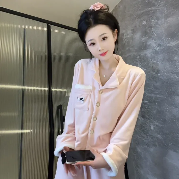 （甜甜）秋冬季气质温柔简约睡衣女长袖保暖亲肤家居服可外穿显瘦