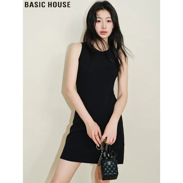 Basic House/百家好午夜巴黎赫本风小黑裙弹力打底背心连衣裙女夏