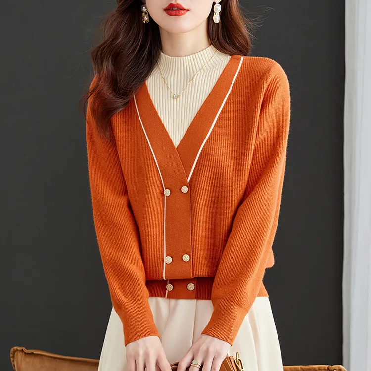 2023新款秋冬高级感气质半高领针织上衣女假两件打底衫307