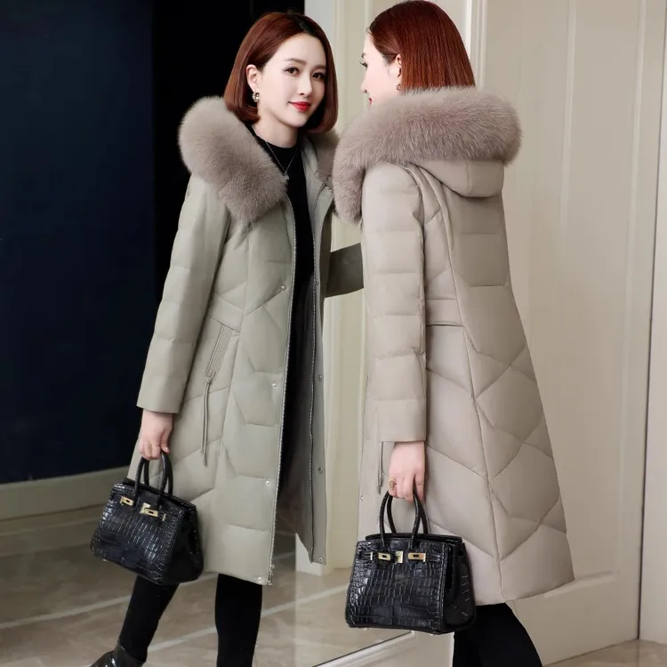 真皮羽绒服女2024冬季新款气质狐狸毛领海宁绵羊皮皮衣外套中长款