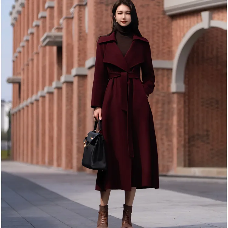 S·KBKZ【浪漫一生】山羊绒双面毛呢长款大衣赫本风高贵气质外套1035