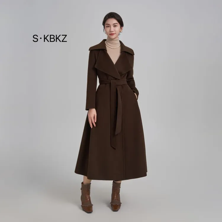 S·KBKZ双面毛呢轻奢高贵气质法式风长款秋冬羊绒大衣1035外套收腰