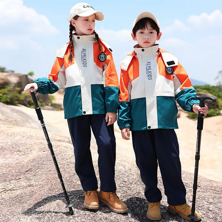 小学生冲锋衣秋冬款儿童户外防风面料班服幼儿园园服套装失序混搭