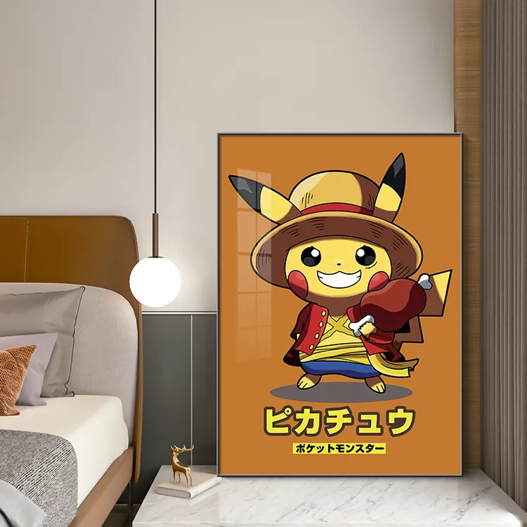 小红书皮卡丘挂画现代潮牌卡通装饰画网红款玄关画儿童卧室晶瓷画